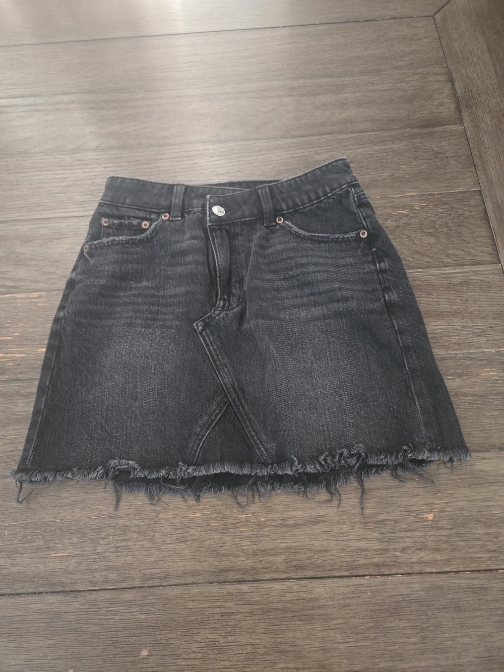 American Eagle AE Black Crossover Highest Waist Denim Mini Skirt RawHem Sz O Y2K
